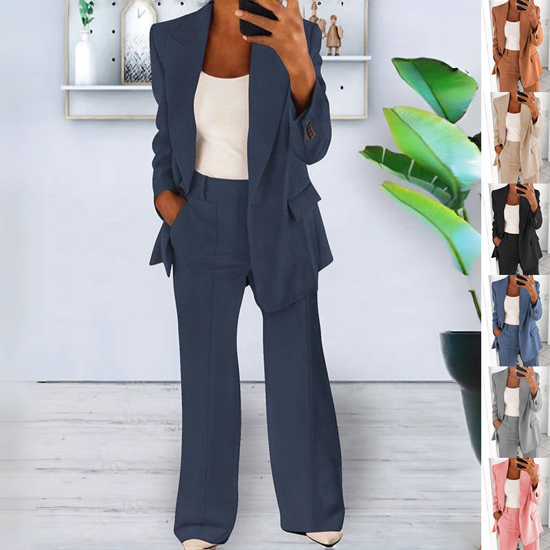 Lapel Blazer & Slim-Fit Trousers Two-Piece Suit – 10 Colors XS–5XL