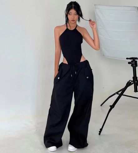 Women's High-Waist Lace-Up Straight-Leg Cargo Pants – Loose Fit