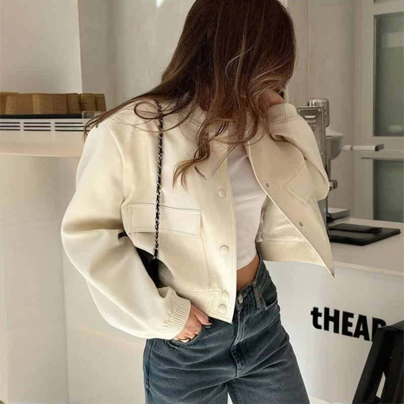 Women's Solid Color Long Sleeve Baseball Jacket