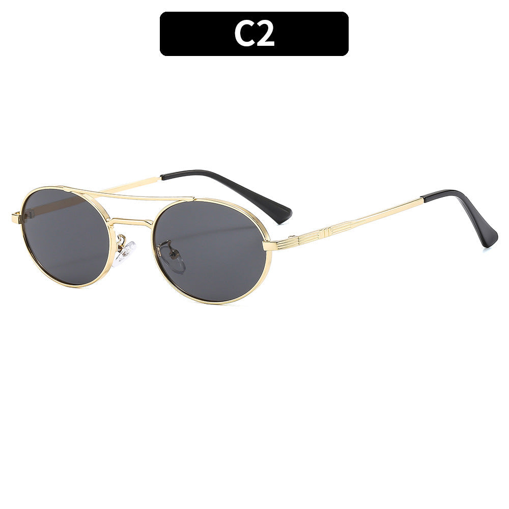 Retro Oval Dual-Beam Metal Sunglasses | UV Protection