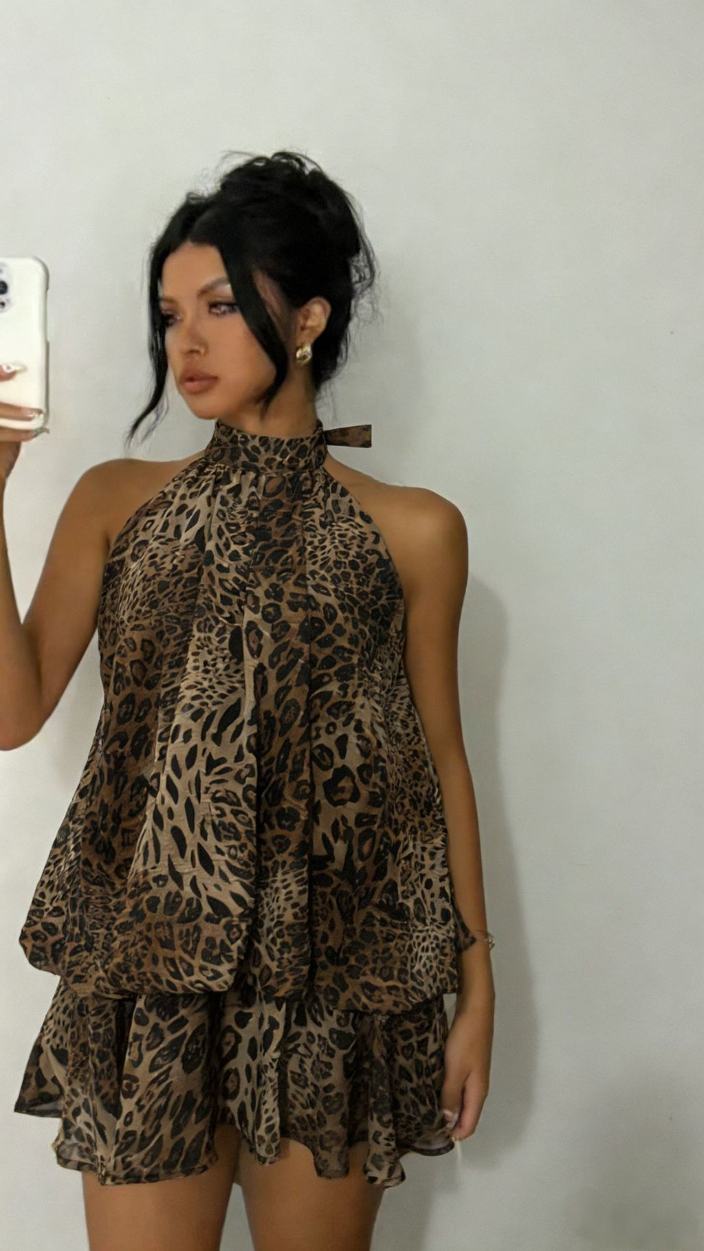Women's Chiffon Halter Mini Dress – High-Waist Open-Back A-Line Dress