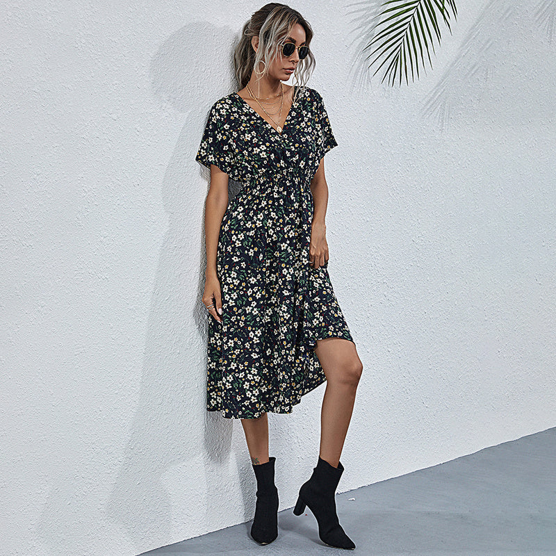 V-Neck Floral Print A-Line Satin Maxi Dress | 8 Colors