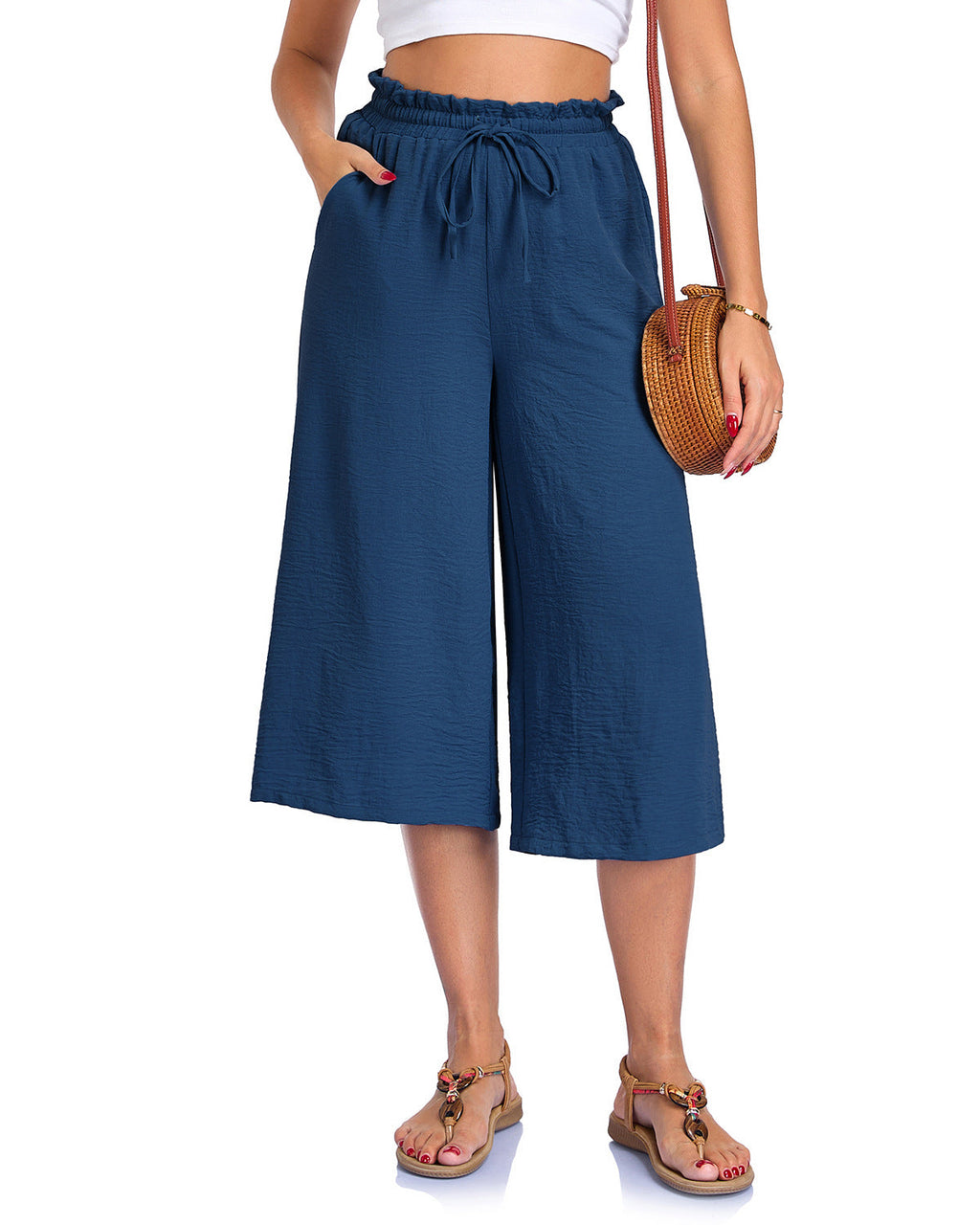 Women’s Elastic Cropped Wide-Leg Pants