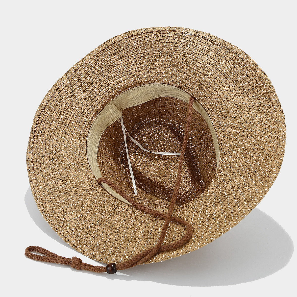 Women's Panama Straw Woven Sun Hat – Windproof Sequin Detail Beach Hat
