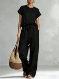 Women's Zip-Up Crew-Neck Top & Wide-Leg Pants Set