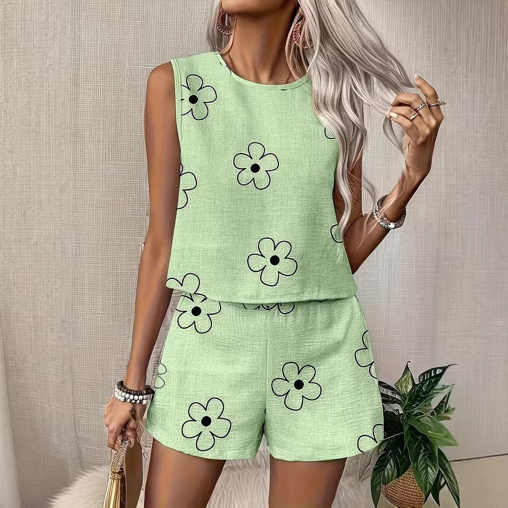 Women's Floral Print Tank Top & Shorts Two-Piece Set – Summer