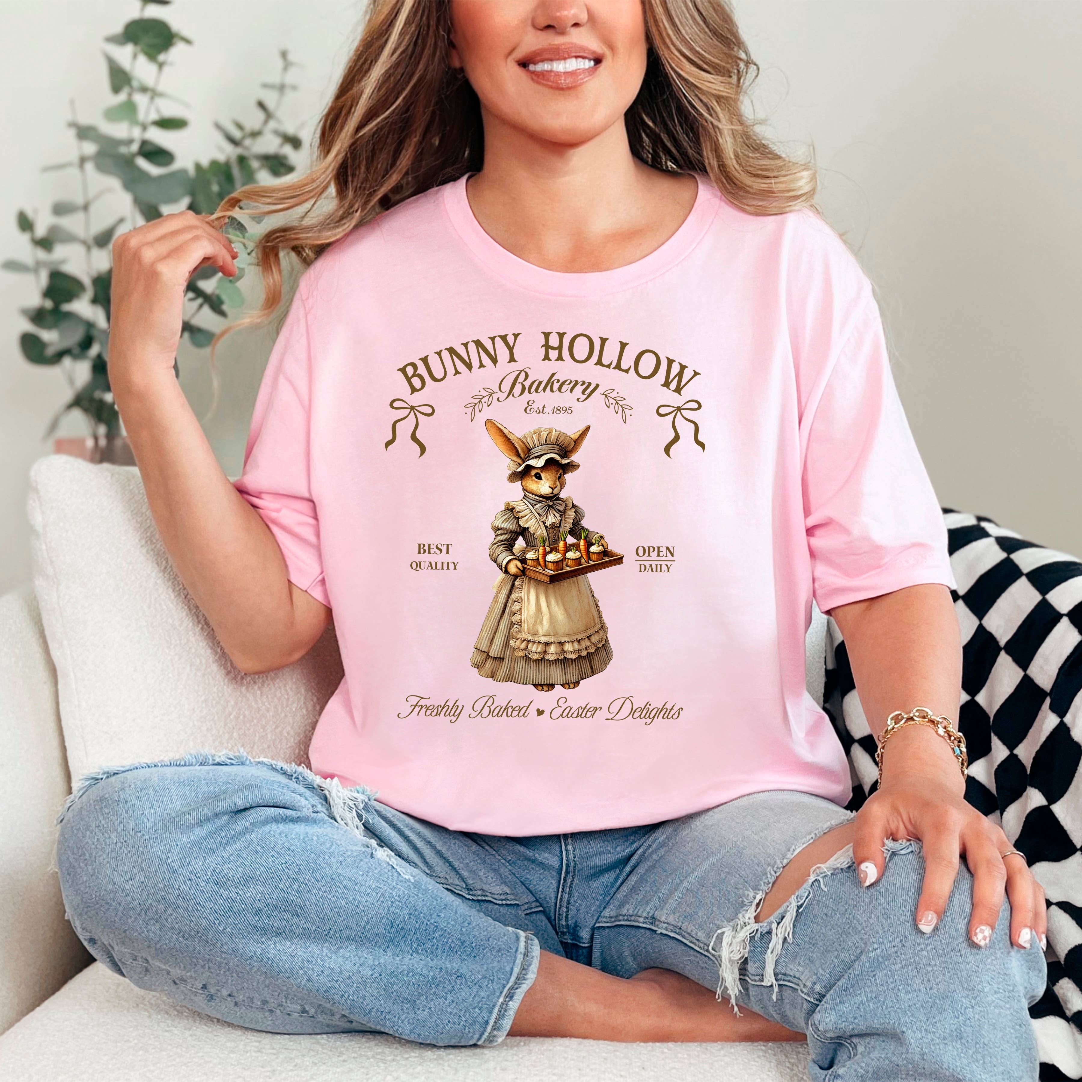 Easter Graphic Tees Women Retro | Bunny Bakery Cottagecore