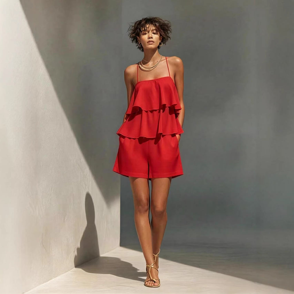 Women's Multi-Layer Ruffle Camisole & Shorts Set