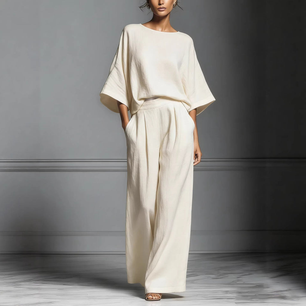 Women’s Flared-Sleeve Linen Suit Two Piece Set