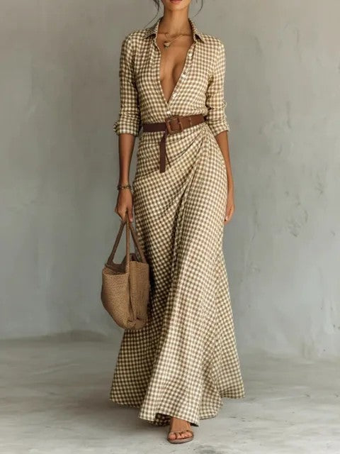 Women's Belted Irregular Pleated Dress