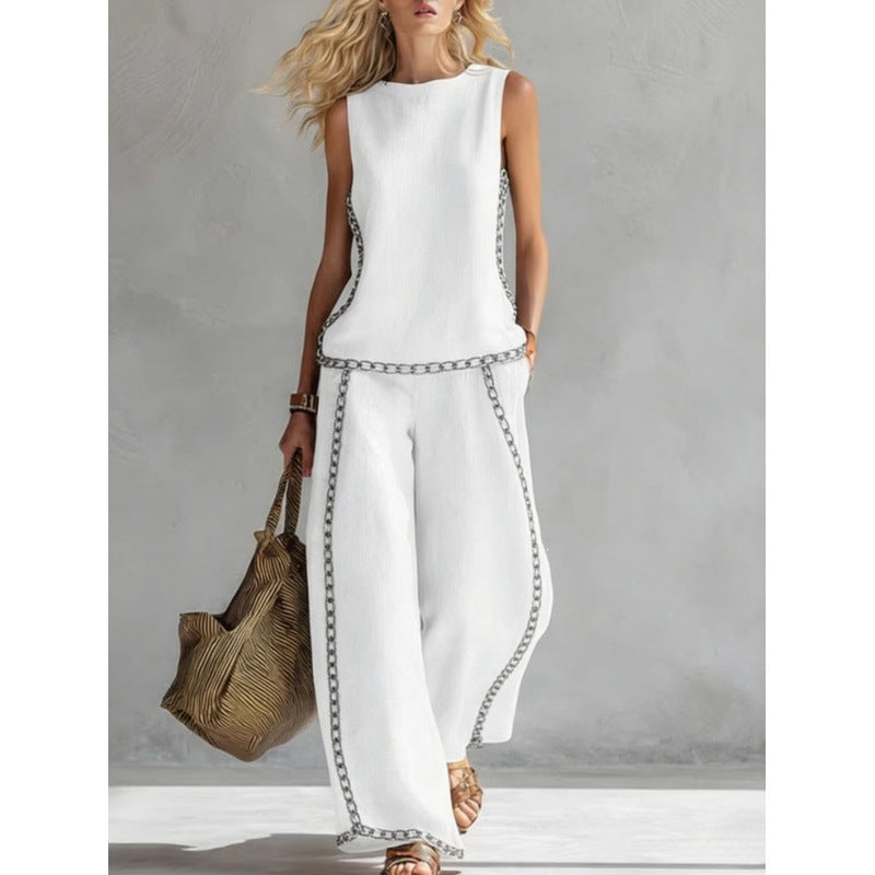 Printed Retro Sleeveless Top & Wide-Leg Pants Set | 12 Prints S–5XL