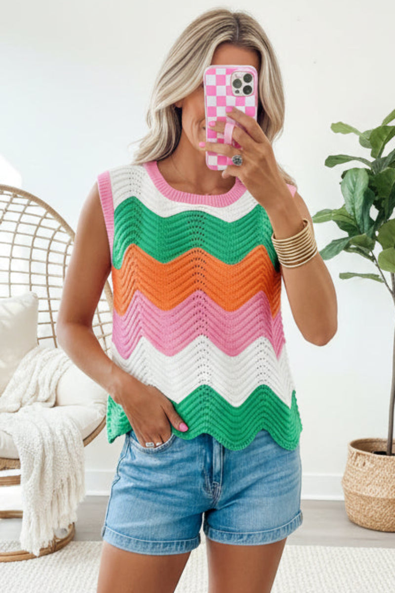 Women’s Rainbow-Striped Cropped Sweater Vest