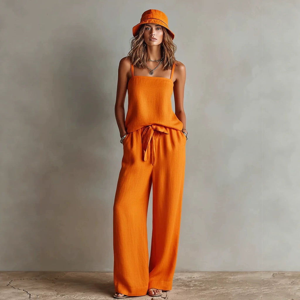 Women's Spaghetti Strap Cami Top & Wide-Leg Pants Two-Piece Set
