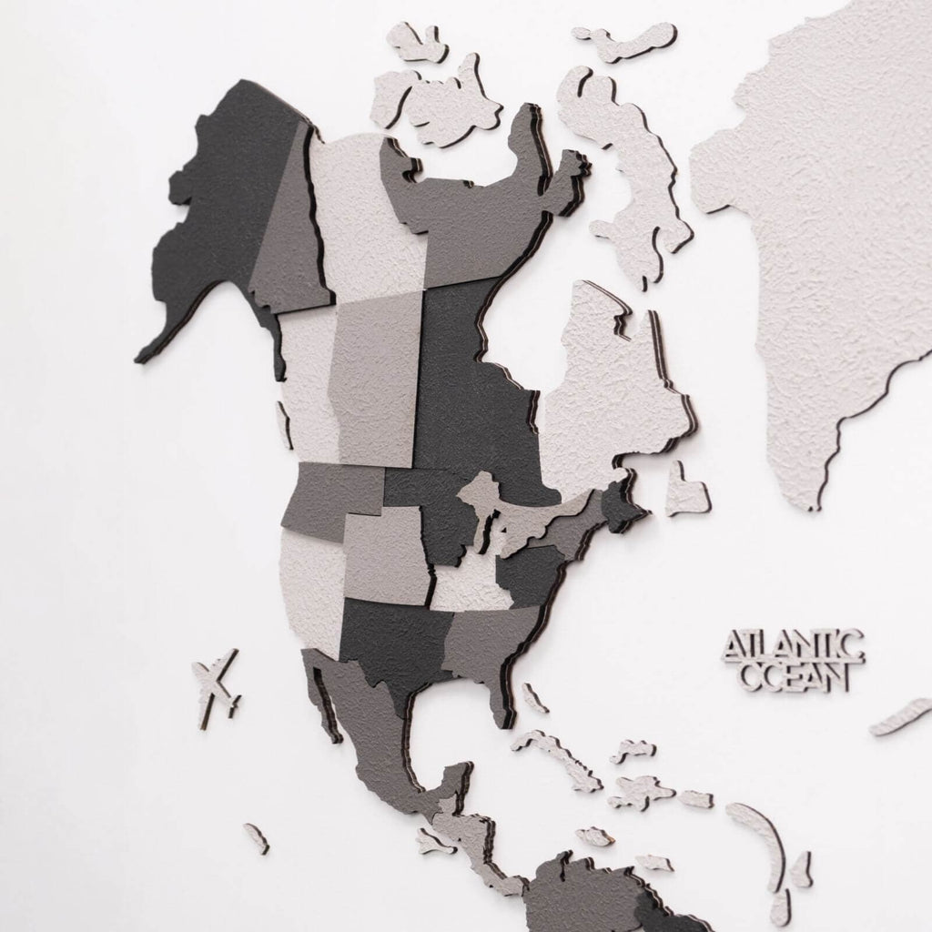 3D Wooden World Map Concrete