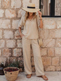 Women's Embroidered V-Neck Top & Wide-Leg Pants Set – 5 Colors S–XXL