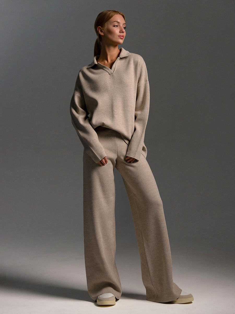 Women’s Fall Winter Two-Piece Set – Loose Collar Sweater Casual Outfit