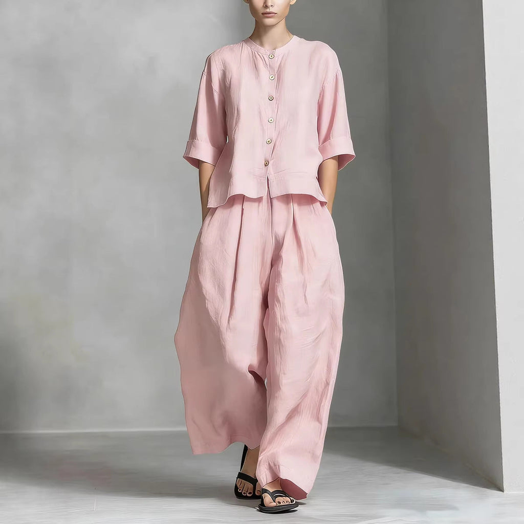 Three-Quarter Sleeve Shirt & Loose Trousers Two-Piece Set