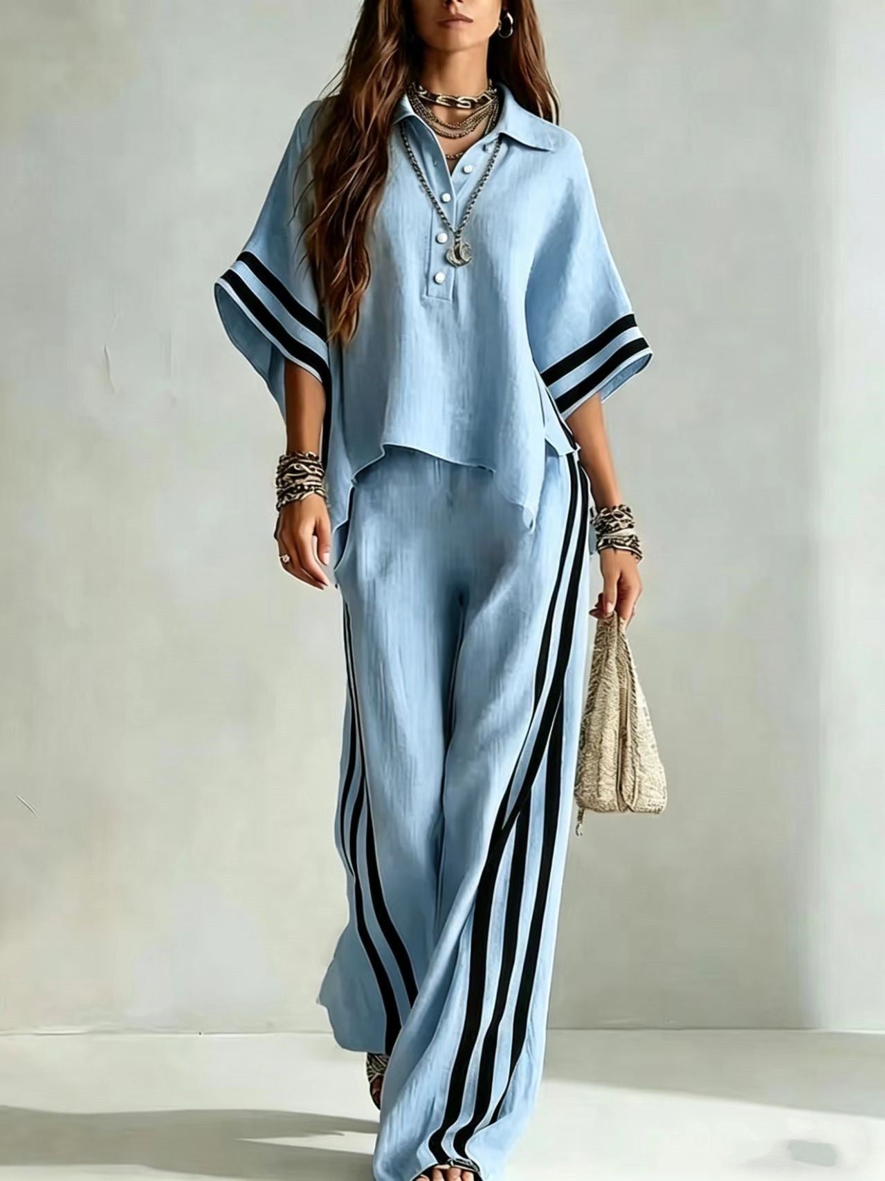 Women's Short-Sleeve Shirt & Loose Pants Two-Piece Set