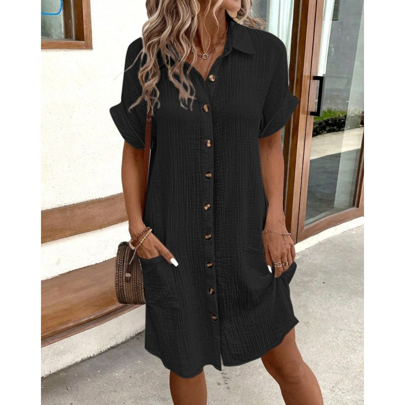 Women's Shirt Dress – V-Neck Button-Front A-Line Dress