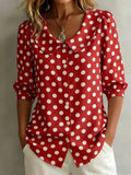 Women's Retro Polka Dot Three-Quarter Sleeve Loose Cardigan Shirt