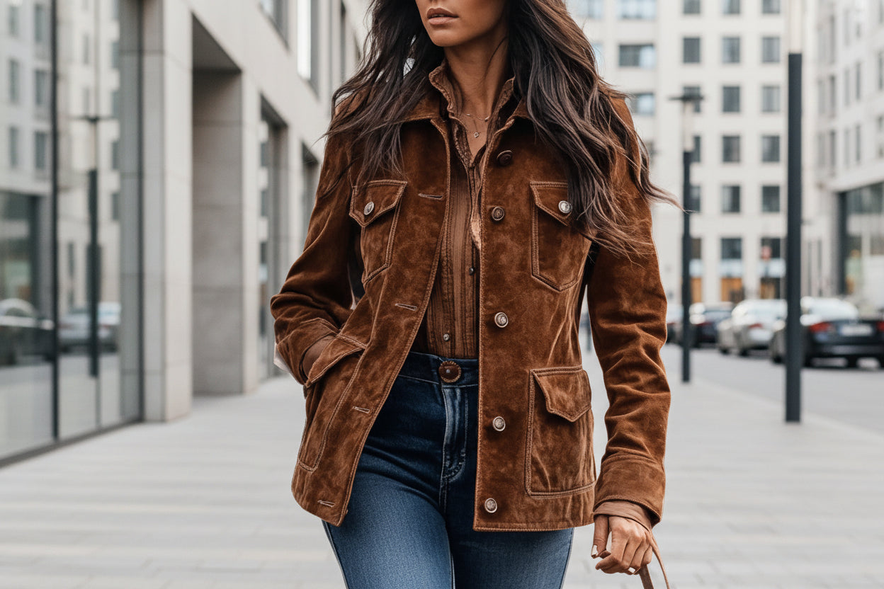 Women’s Retro Suede Multi-Pocket Short Jacket