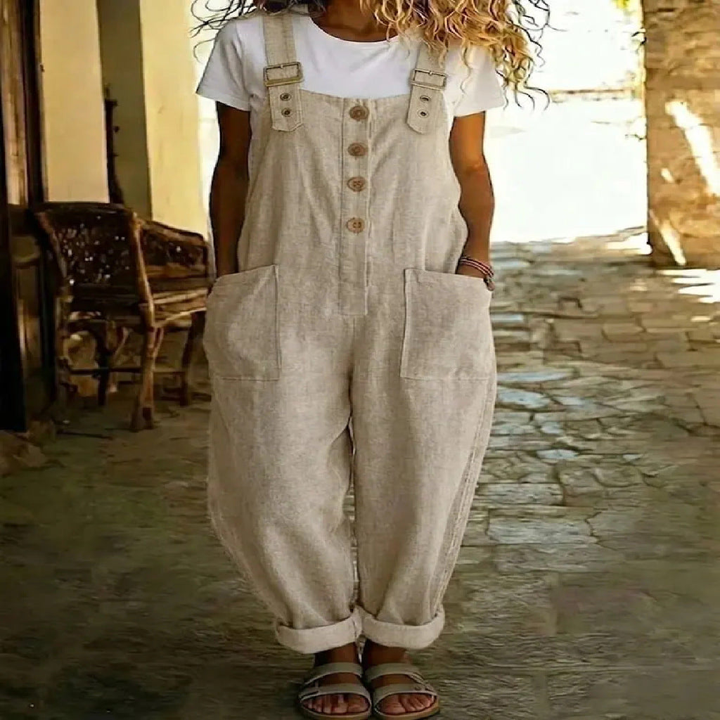 Women's Vintage High-Waist Straight-Leg Overalls – Sleeveless Suspender Jumpsuit