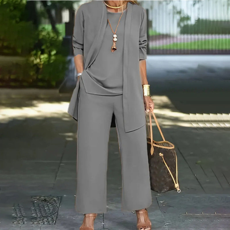 Women's Plus Size 3-Piece Lounge Set – Cardigan, Vest & Wide-Leg Pants