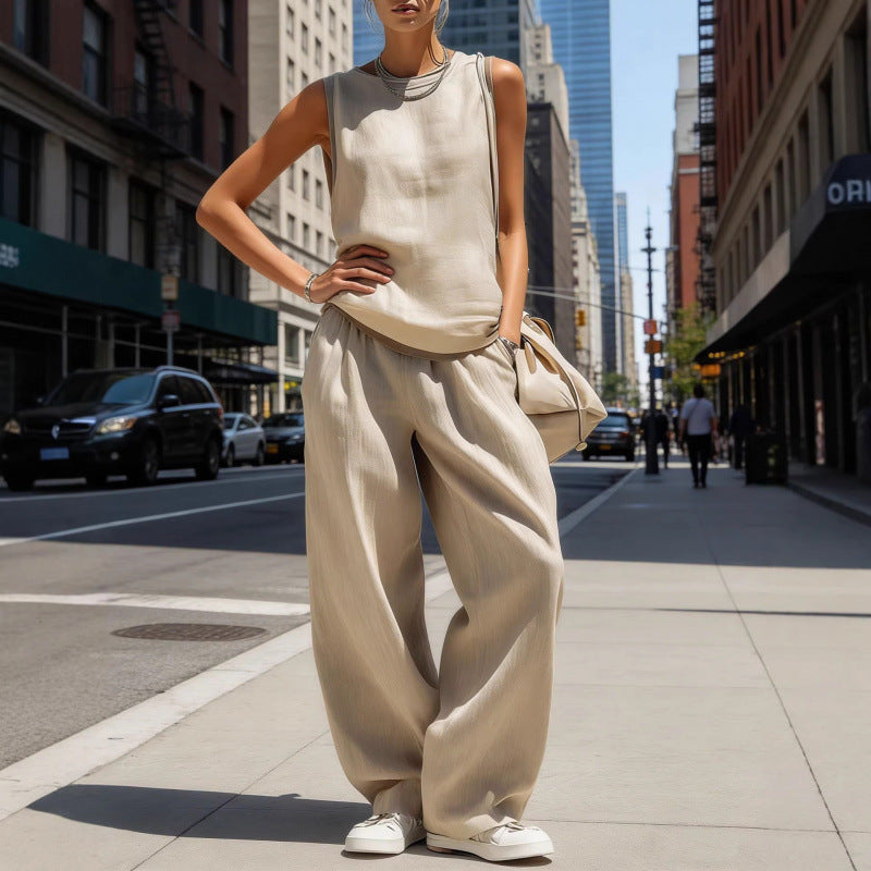 Women's Sleeveless Cardigan Top & Pants Two-Piece Set