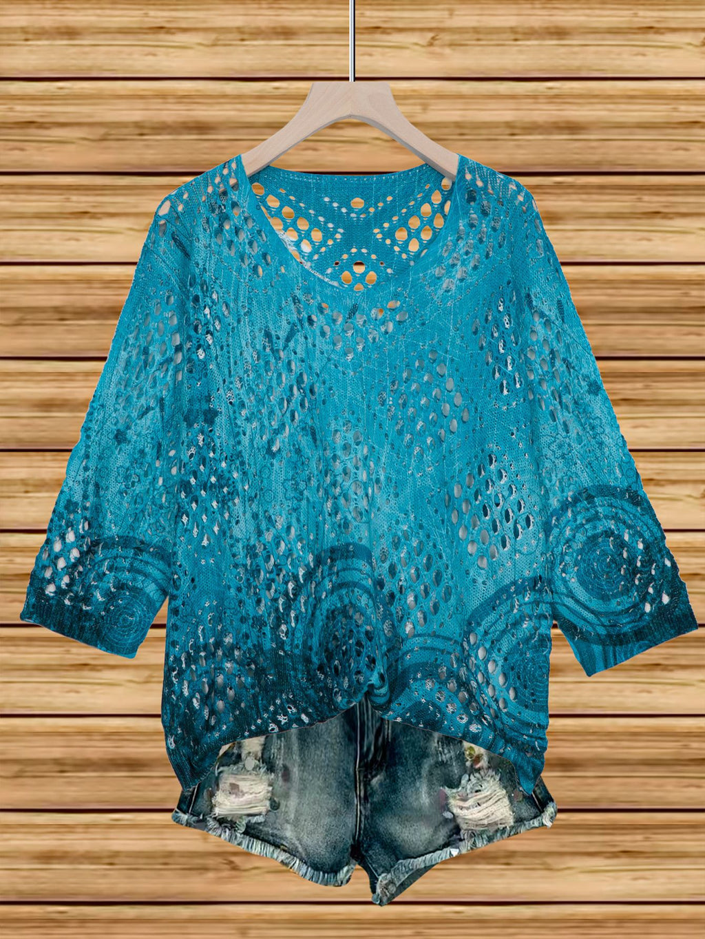 Women's Batwing-Sleeve Sweater – Hollowed-Out 3D Knitted Print Relaxed Fit