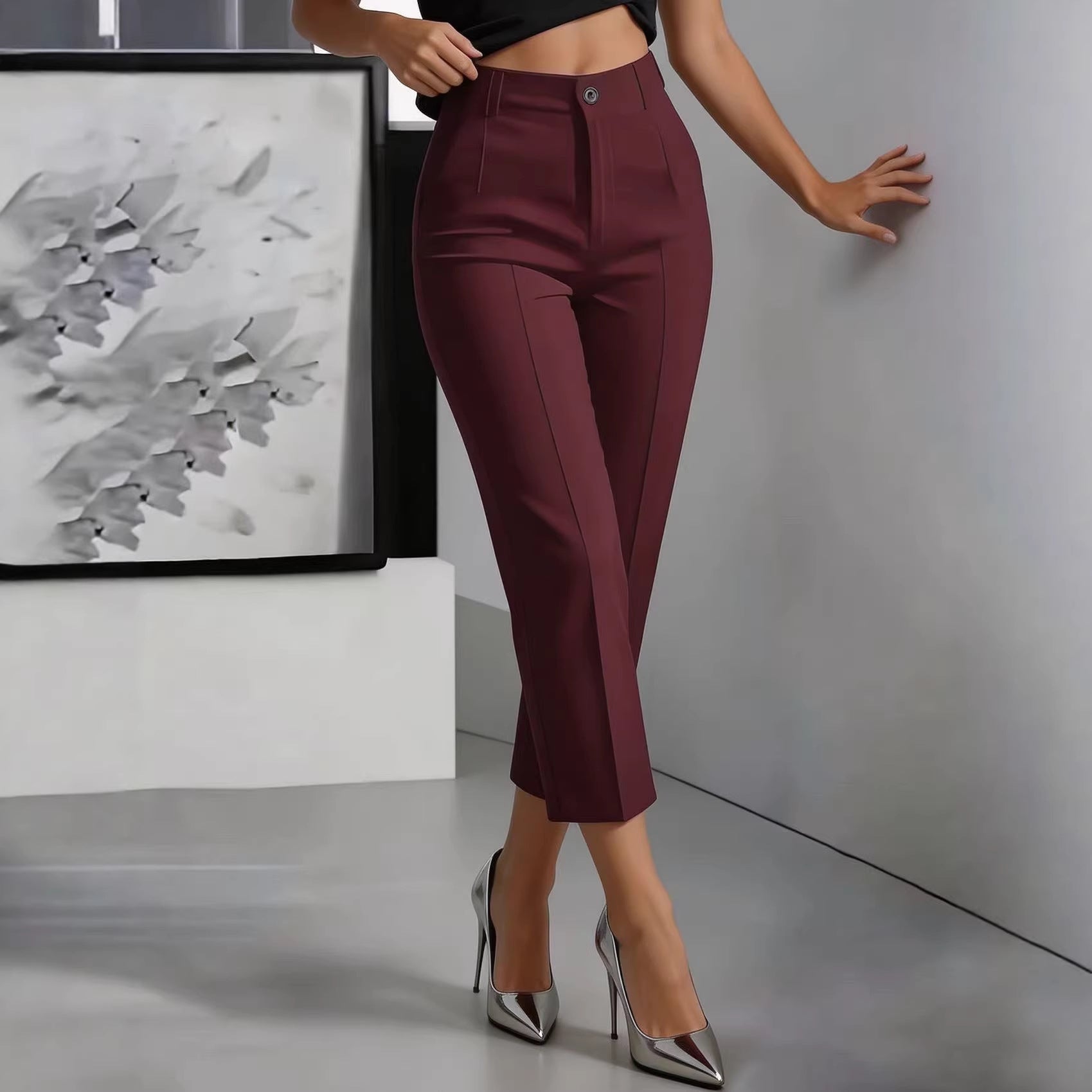 Women's High-Waisted Straight-Leg Pants – Drapey Cropped Fit