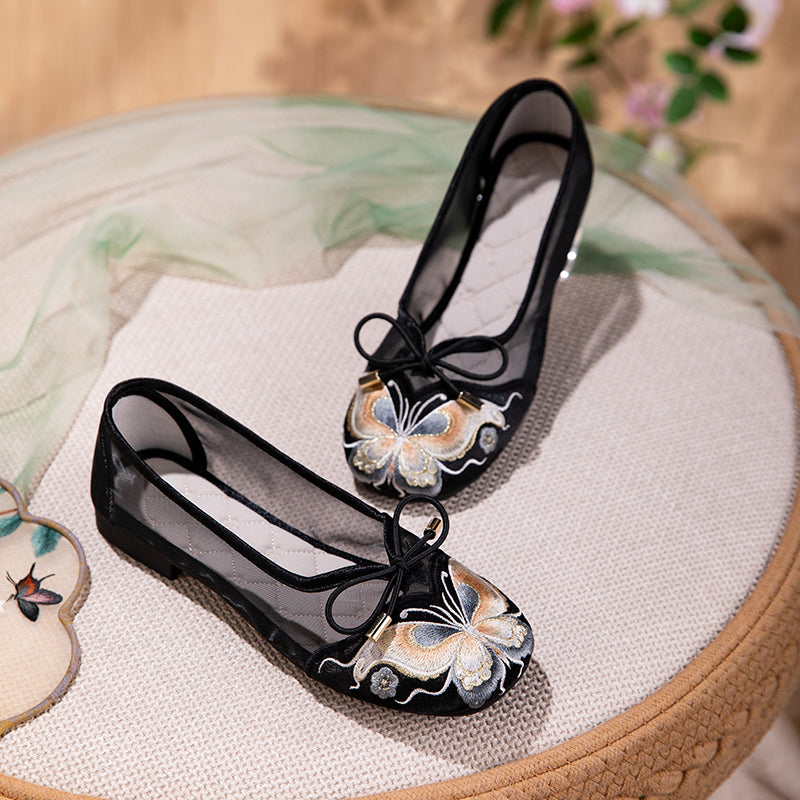 Women's Butterfly Embroidered Mesh Flats – Bow Tie Breathable Shoes