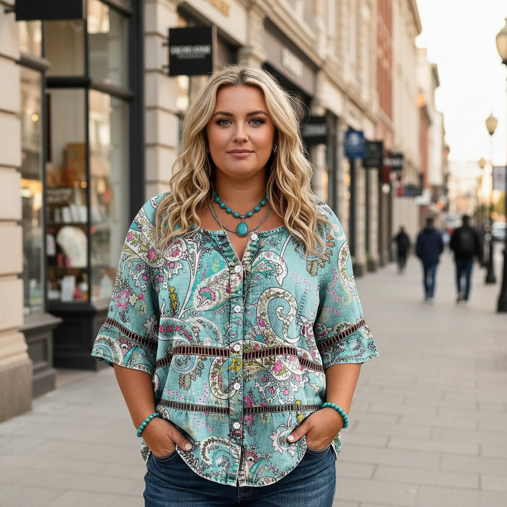 Women's 3D Print 3/4 Sleeve Casual Top – Plus Size Inclusive