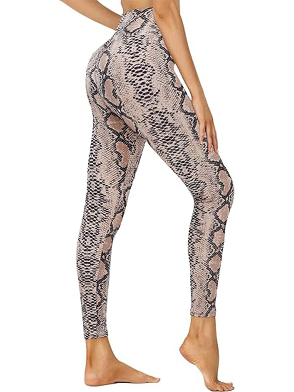 Cropped High-Waisted Leggings – Brown Snake Print Workout Pants