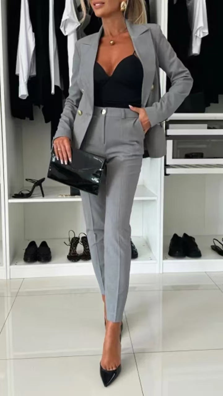 Lapel Button-Down Jacket & Slim-Fit Trousers Suit – 15 Colors XS–XXL