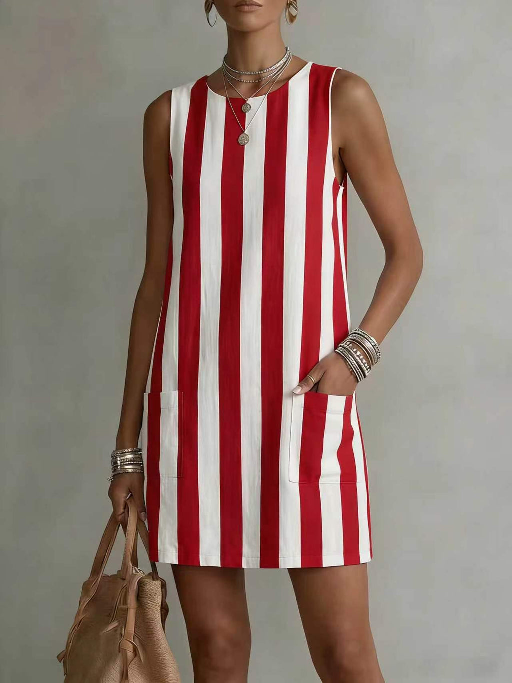 Women's Striped Color-Block Sleeveless Mini Dress – Loose Fit