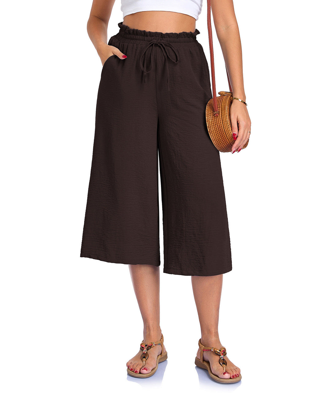 Women’s Elastic Cropped Wide-Leg Pants