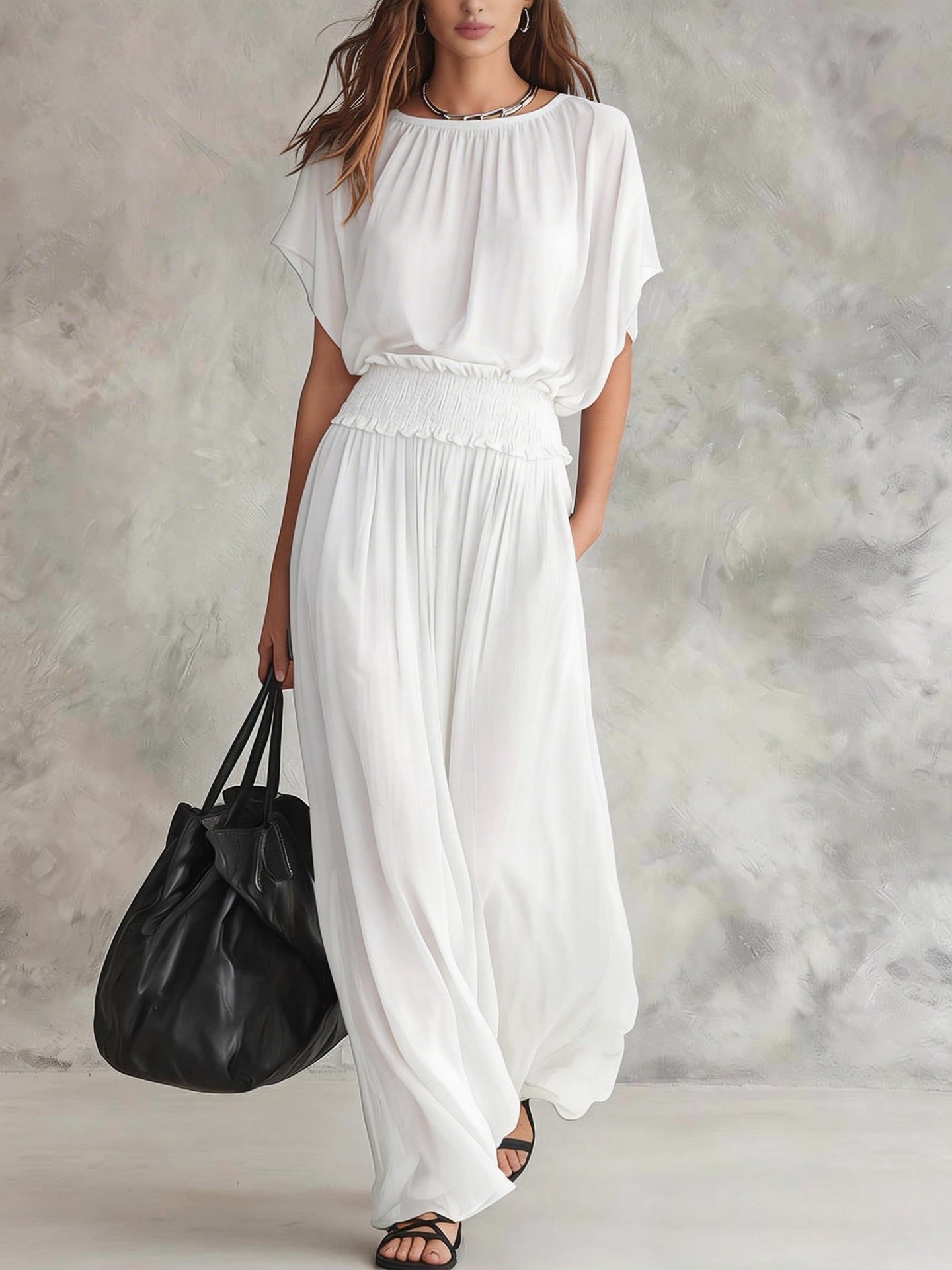 Women's Chiffon High-Waist Ruched Maxi Dress
