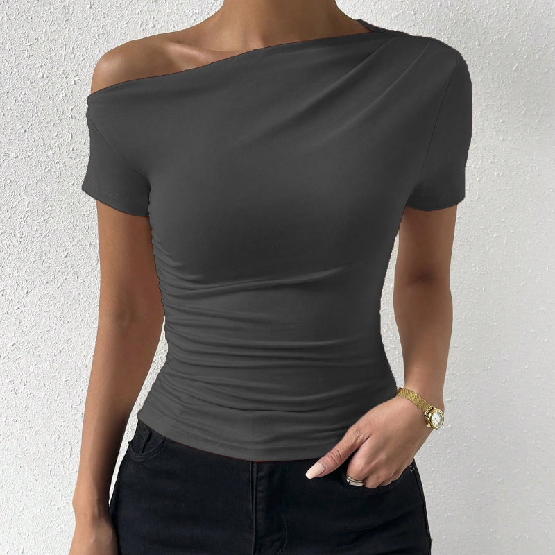 Women’s Y2K Ruched One-Shoulder Summer Top – Slim Fit Asymmetrical Shirt