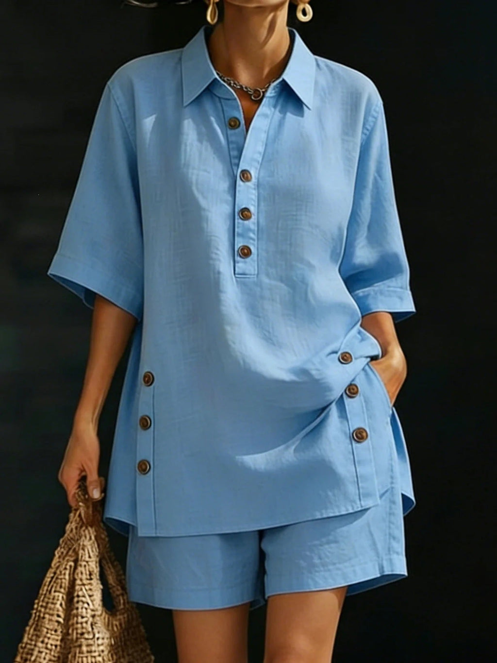 Short-Sleeve Shirt & Loose Pants Two-Piece Set – 4 Colors, S–5XL