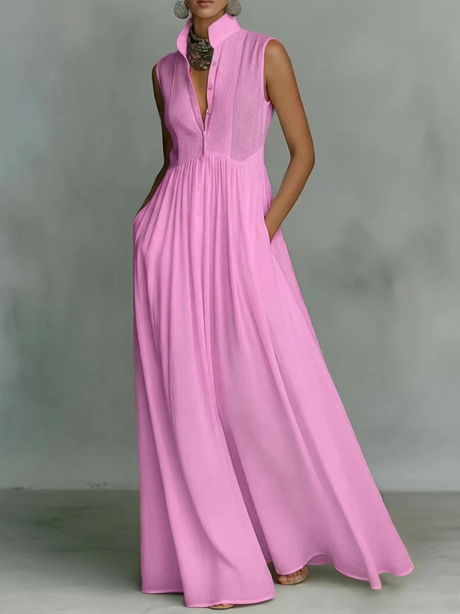 Women's French-Style High-Waist Midi Dress with Ribbon Tie