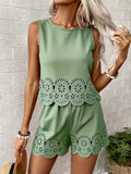 Women's Elegant Hollow-Out Floral Top & Pants Set – 2-Piece