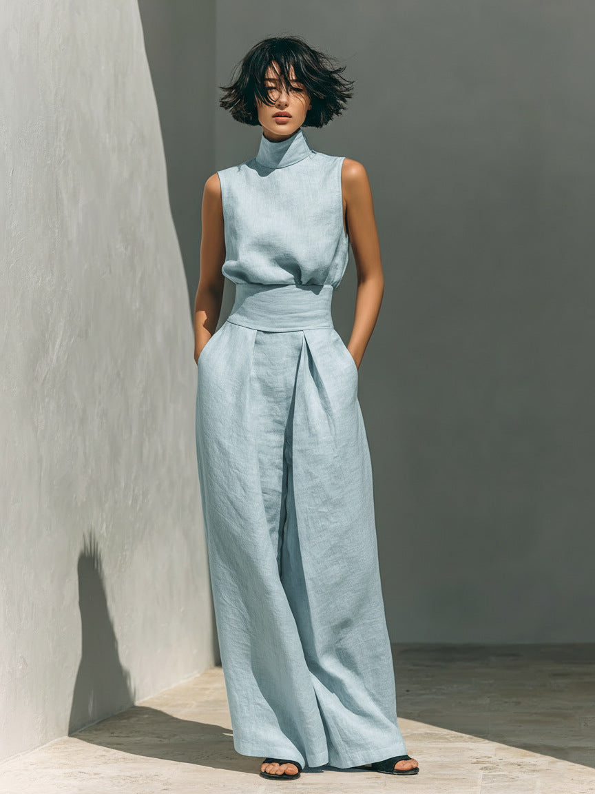 Women’s Two-Piece Set – Sleeveless Top & Wide-Leg Pants
