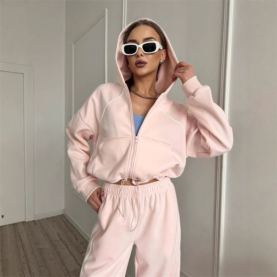 Women’s Sportswear Set Solid Color Cardigan Set