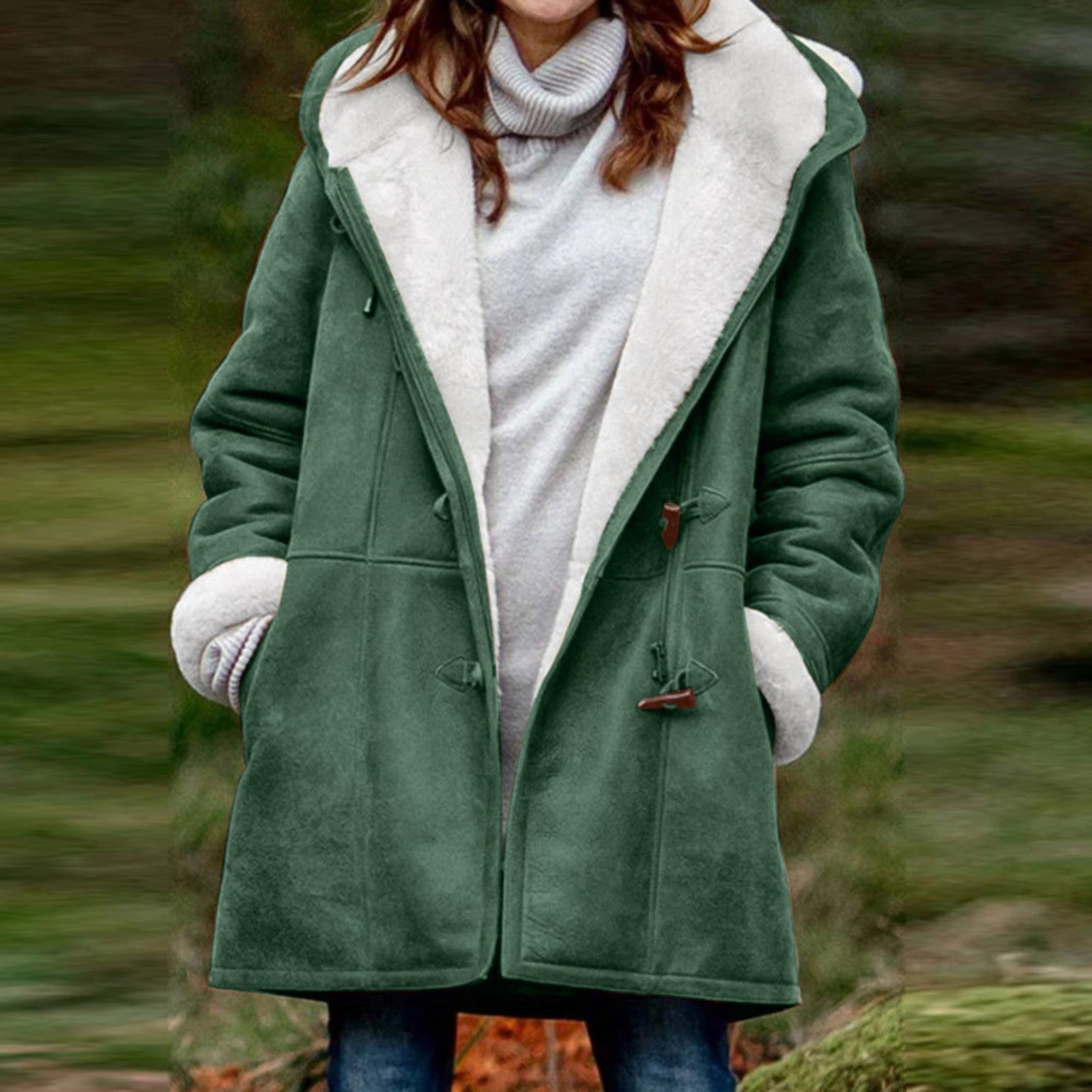 Sherpa-Lined Duffle Toggle Jacket with Hood — Warm Hooded Fleece Coat