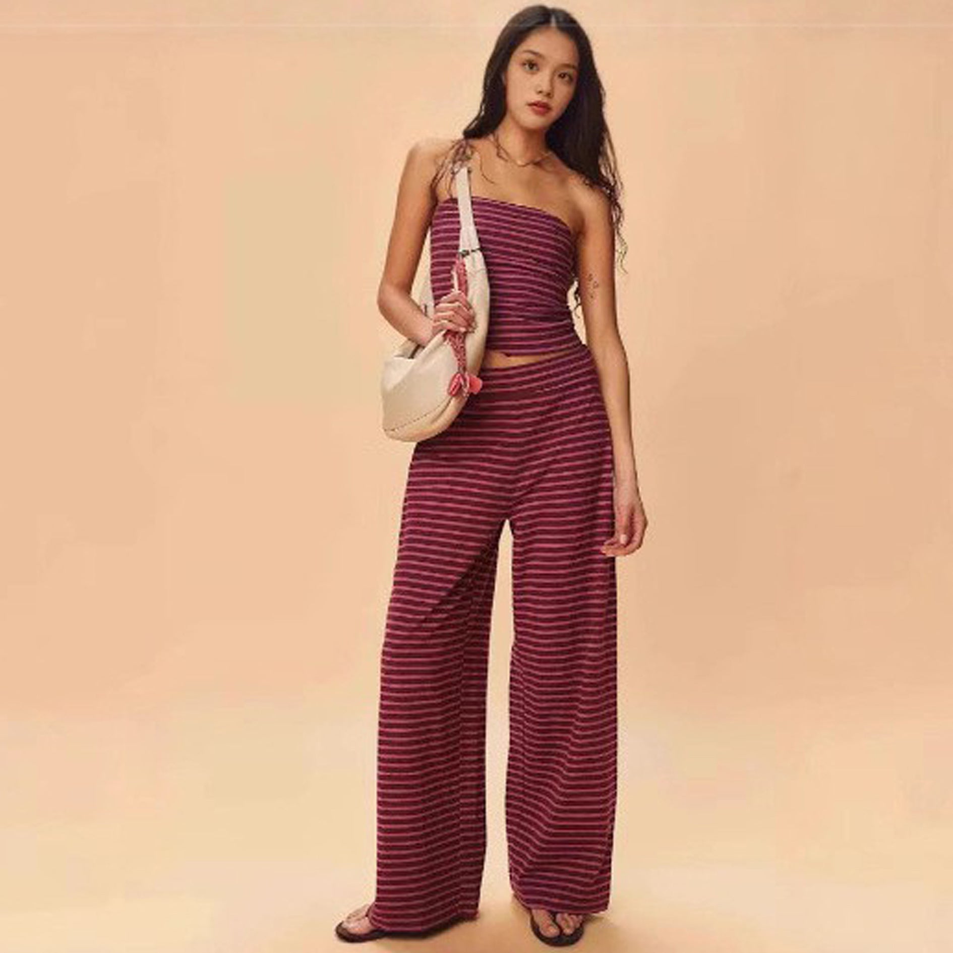 Women's Striped Tube Top & Pants Set – 2-Piece Modal Matching Outfit
