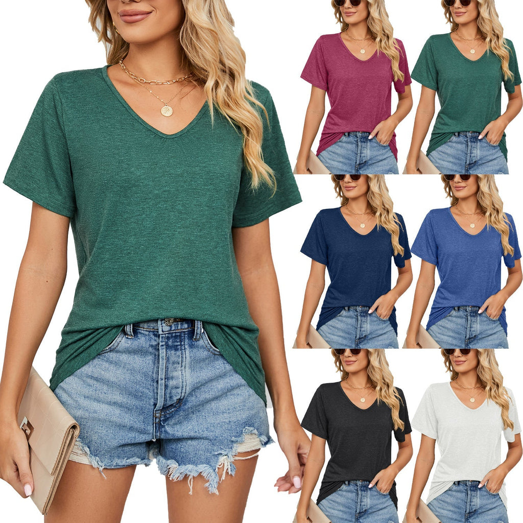🌼 Women's V-Neck Pleated Loose-Fit T-Shirt – Effortless Summer Elegance