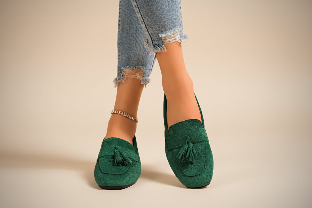 Women's Square Toe Tassel Slip-On Loafers | Suede Flat Casual Shoes
