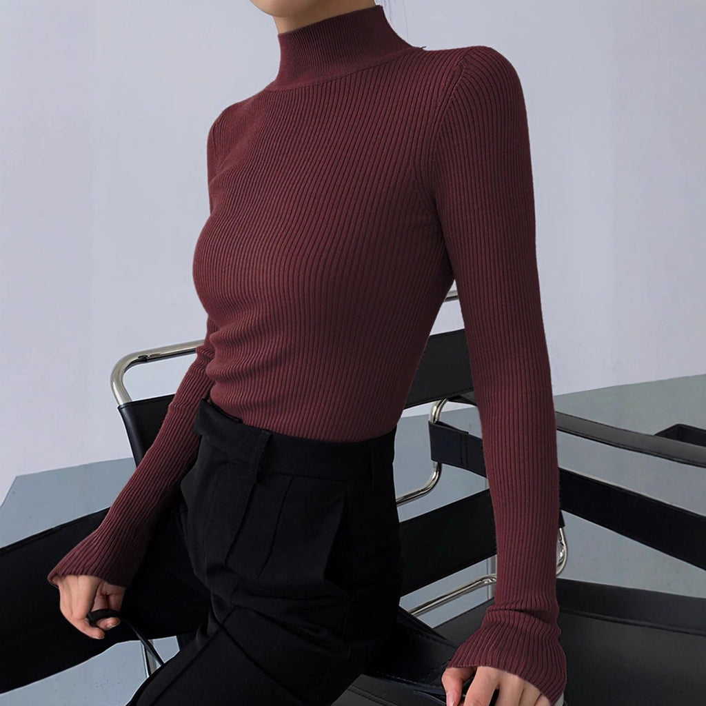 Women’s Tight Fit Crew Neck Knitted Top – Slim Sweater