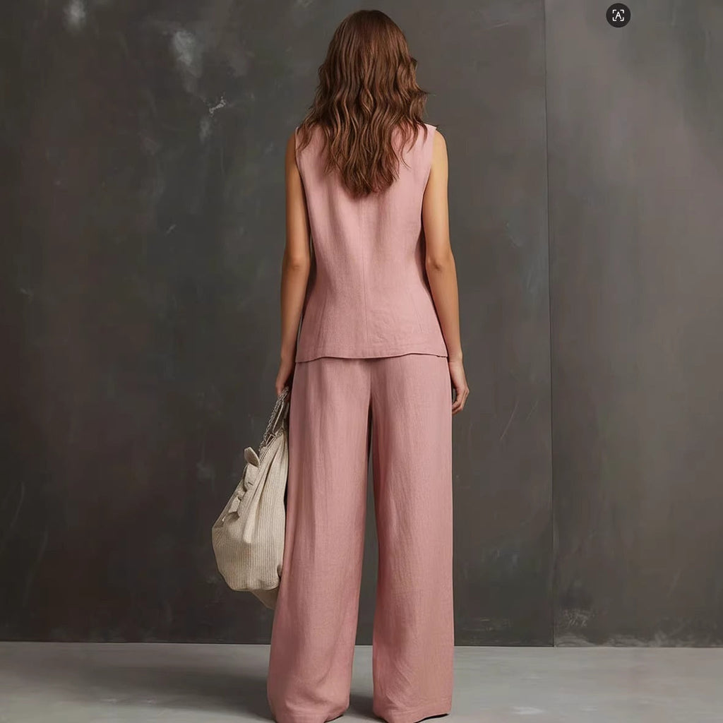 Women's Sleeveless Vest & Wide-Leg Pants Two-Piece Set – 10 Colors XS–3XL
