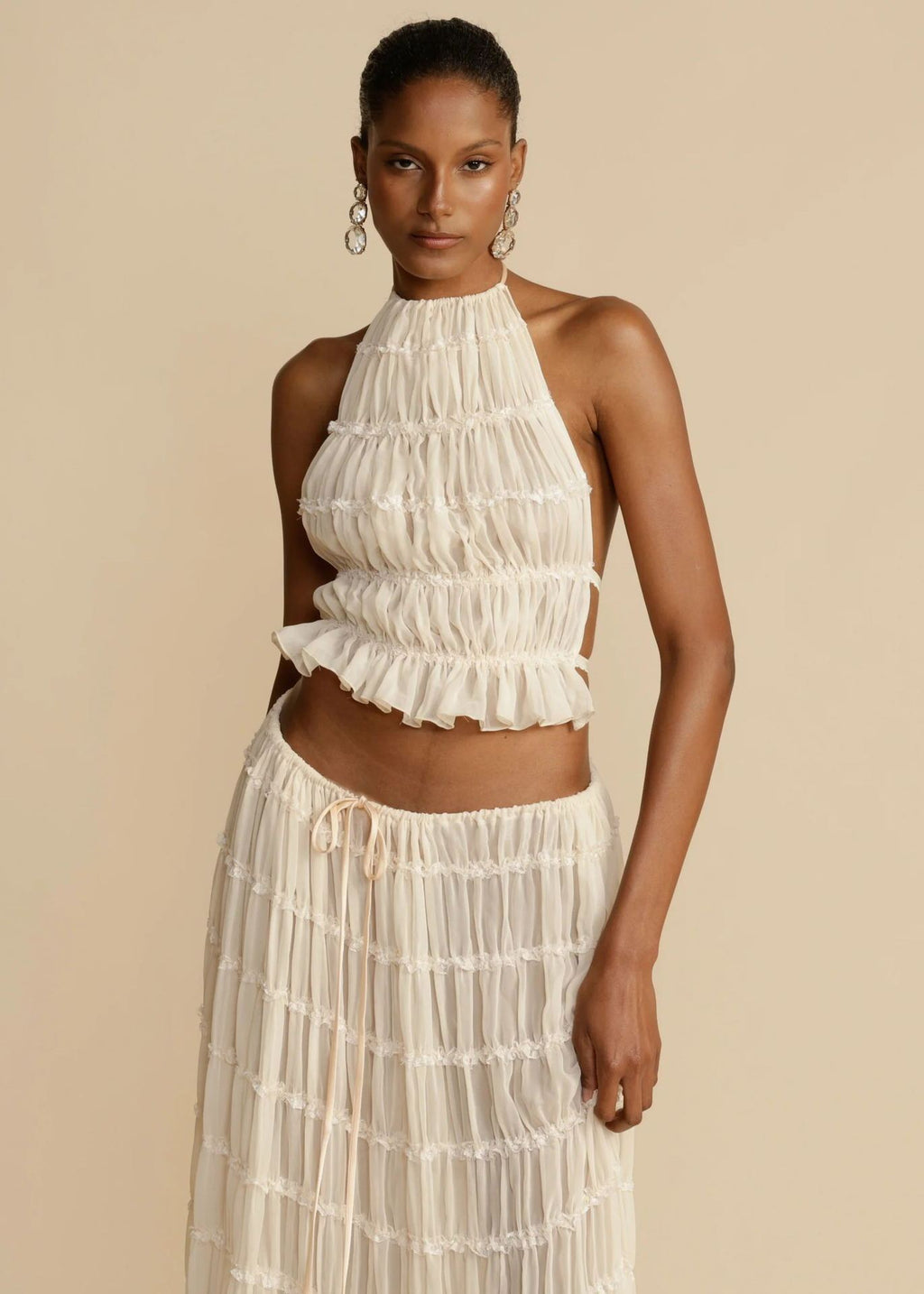 🌴 2-Piece Women's Beachwear Set – Sleeveless Halter Crop Top